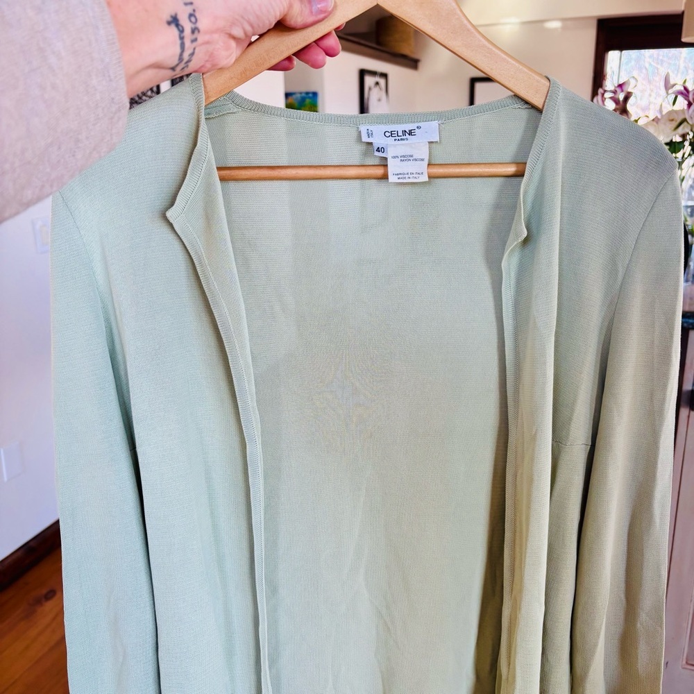 CELINE Paris Mint Viscose Cardigan Size 40 – Made in Italy – Minimalist Luxury - Picture 9 of 10